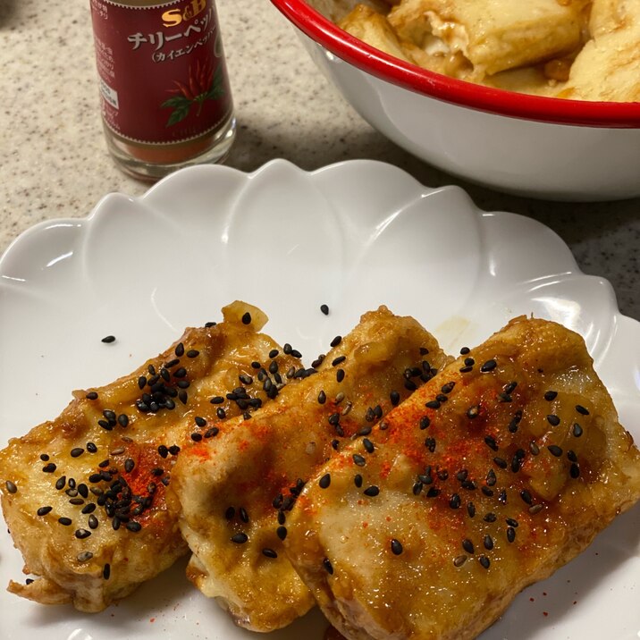 揚げ豆腐の焼肉のタレとチーズからめ